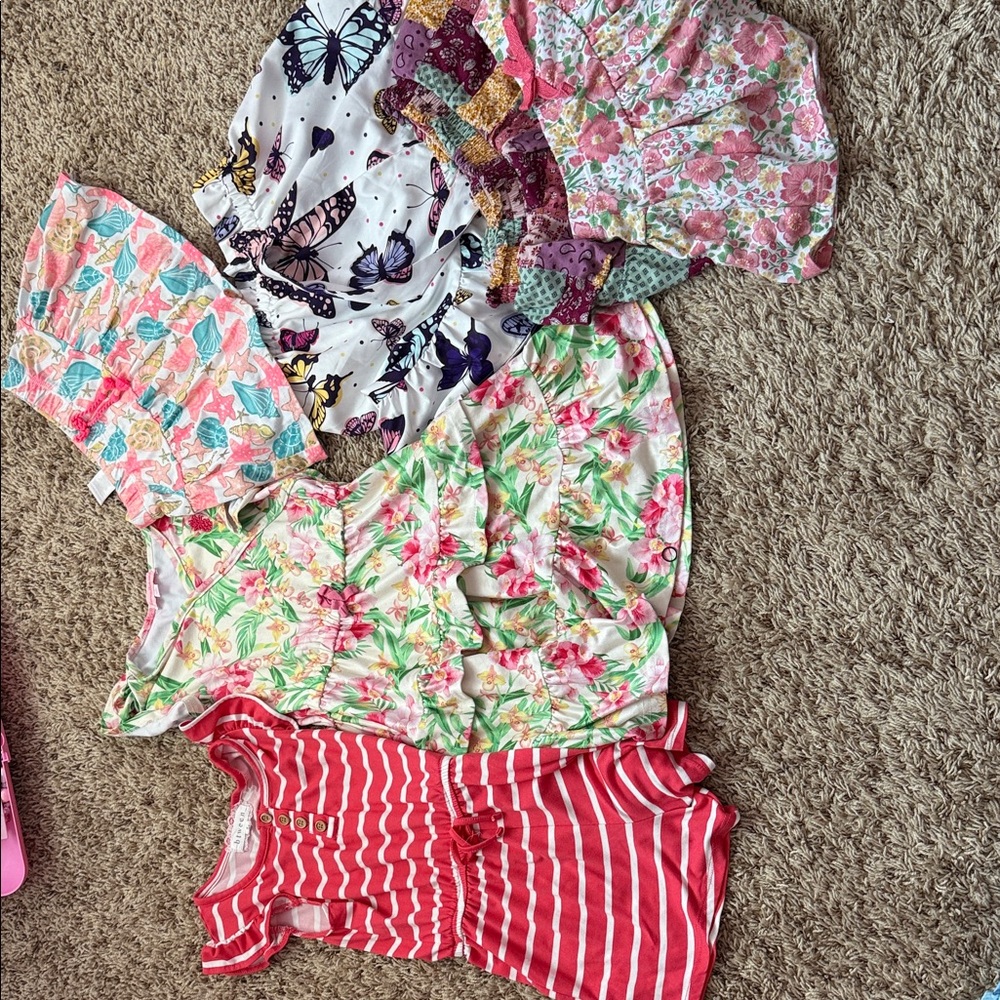 Bisou Bisou Red Striped Romper and Floral Dress Set